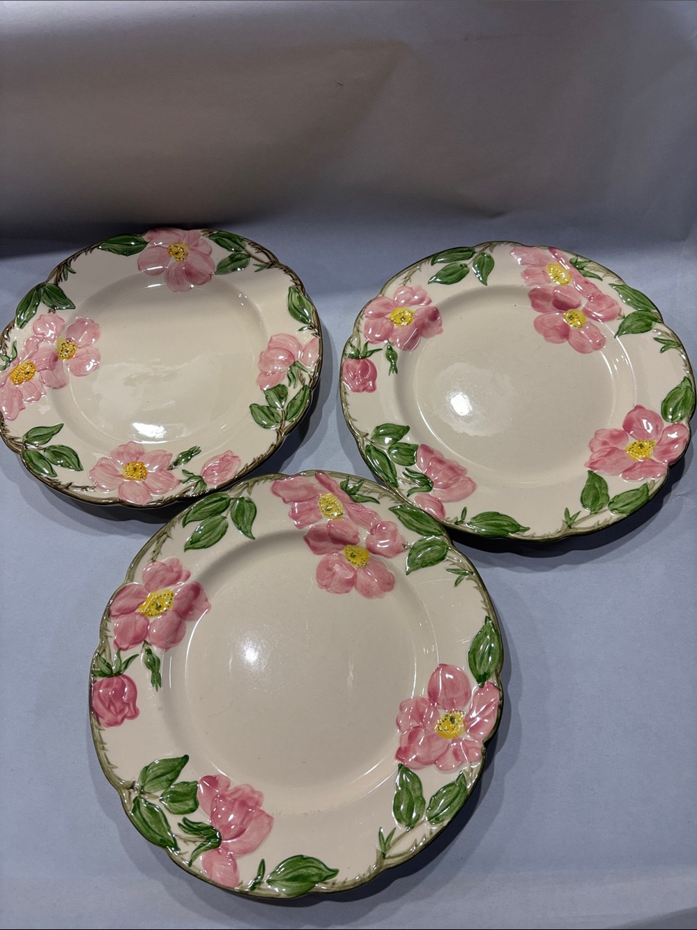 3 Franciscan Desert Rose 9.5” dinner lunch plates made in USA vintage 50’s